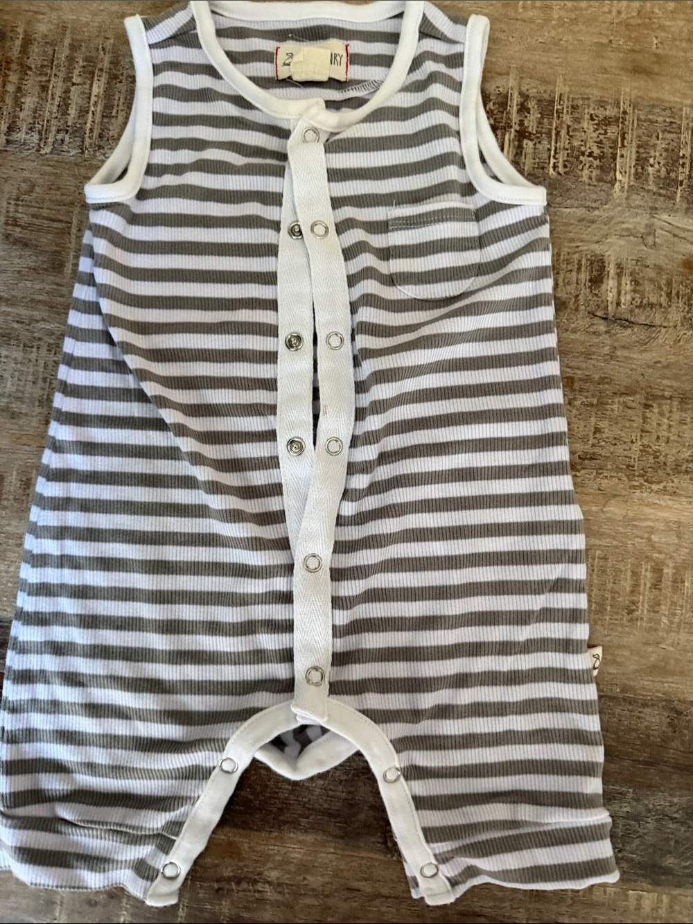 Sleeveless Grey & White Striped Baby Romper